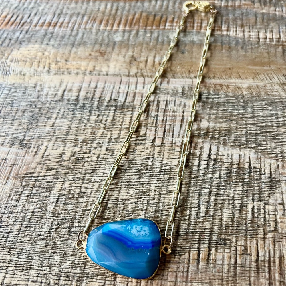 Blue Agate And Gold Necklace